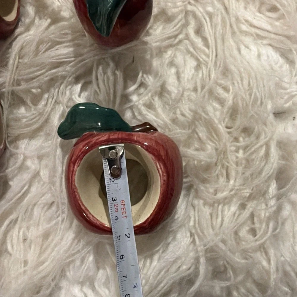 Vintage Set Of Four Hand-Painted Ceramic Red Apple Napkin Rings